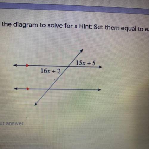 Use the diagram to solve for x 15x + 5 16x+2