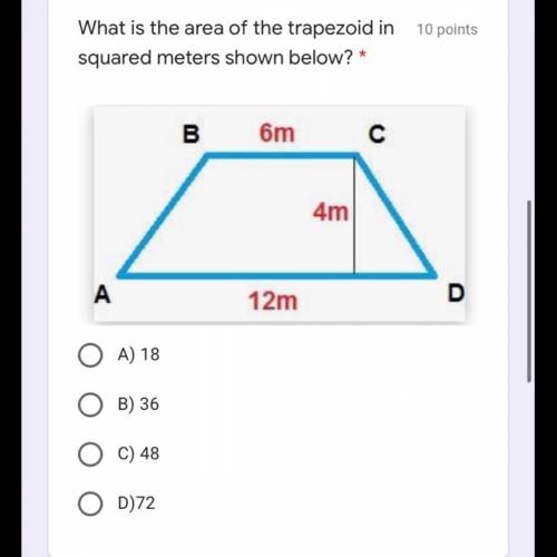 What is the area of the trapezoid in squared meters shown below?
