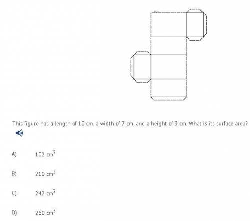 This figure has a length of 10 cm, a width of 7 cm, and a height of 3 cm. What is its surface area?