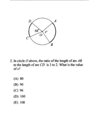 In circle O above, the ration of the length of arc AB to the length of arc CD is 3 to 2. What is the