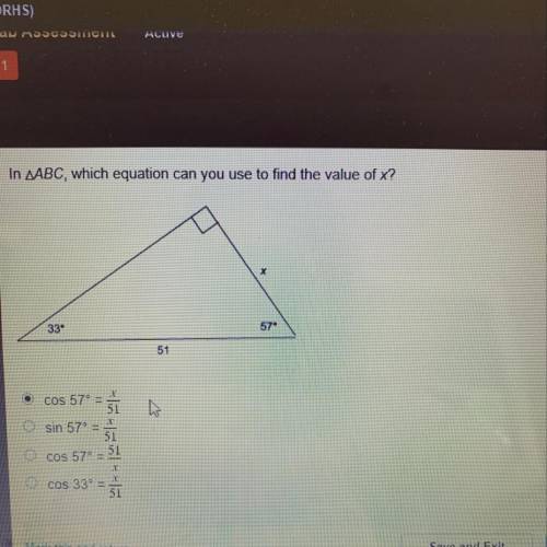 Which equation can you use to find the value of x?
