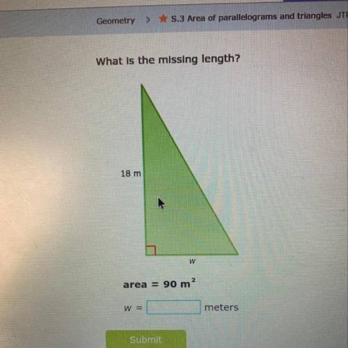 What is the missing length? 18 m and w. Area = 90 m ^2. W =____ meters