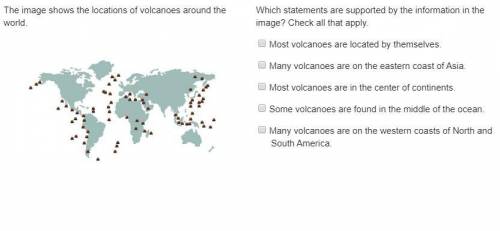 The image shows the locations of volcanoes around the world. Which statements are supported by the i