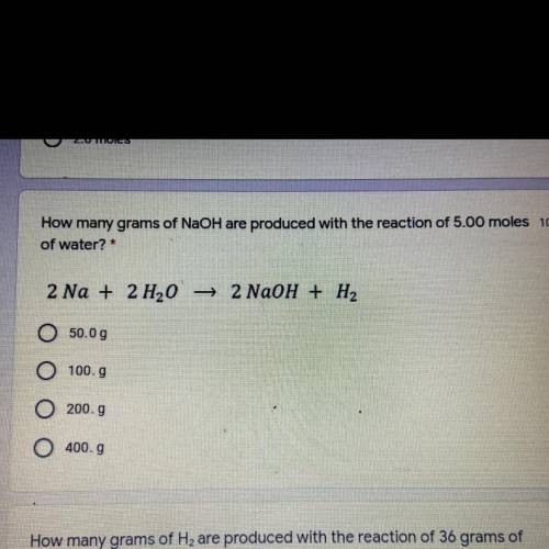 How many grams of NaOh are produced with the reaction of 5.00 moles of water?