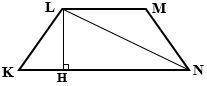 Given: - KLMN is a trapezoid - KL = MN - LN = √(89) - LH: altitude - LM = 3 - KN = 13 Find: m∠LKN Se