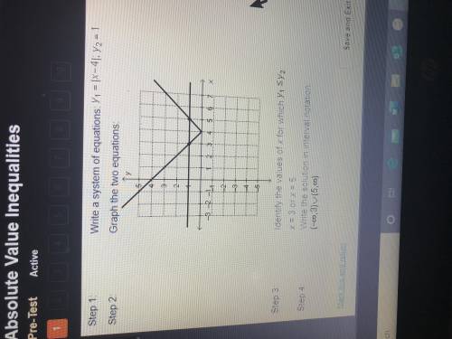 A student showed the steps below while solving the inequality |x-4|=<1 by graphing. What was the