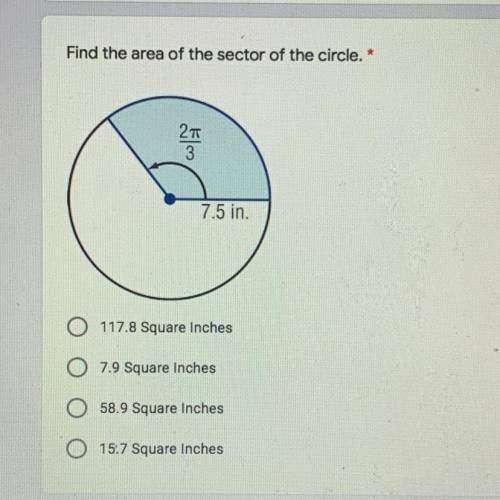 Need help ASAP Find the area of the sector of the circle.