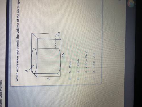 Which expression represents the volume of a rectangular prism that is not occupied by the cylinder.