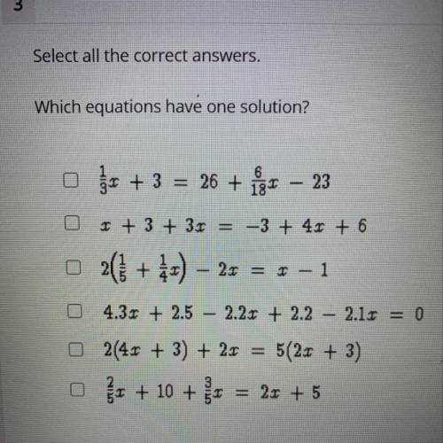Which equations have one solution?
