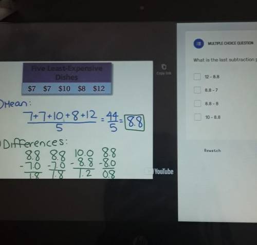 What is the last subtraction problem?12- 8.88.8 - 78.8 - 810 - 8.8