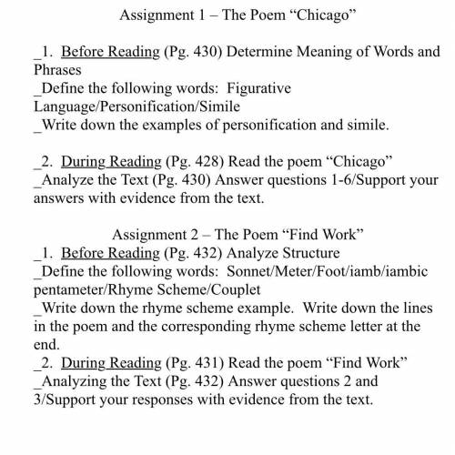 Assignment 1 – The Poem “Chicago” _1. Before Reading (Pg. 430) Determine Meaning of Words and Phrase