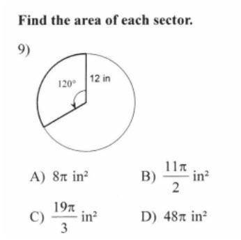 Find the area of each sector. Photo attached