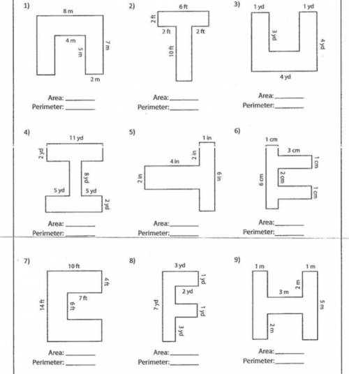 Please help me find the area and perimeter for these! they're due in a few hours!