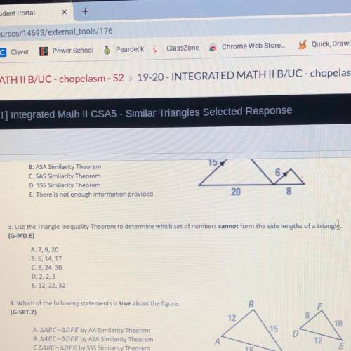PLEASE HELP!! Use the Triangle Inequality Theorem to determine which set of numbers CANNOT form the