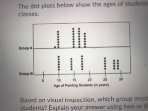 (ILL GIVE BRAINLIEST) The dot plots below show the ages of students belonging to two groups of paint