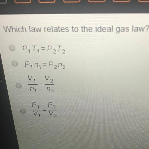Which law relates to the ideal gas law? O PqT1 = P2Tz Pa 17, = P202 V2 12 121 P P2