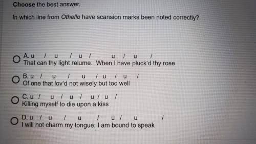 In which line from Othello have scansion marks been noted correctly?