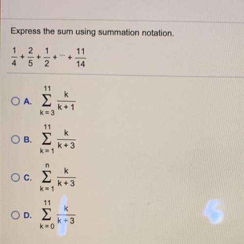 Express the sum using summation notation. 1 2 1 11 - + + + + 4 5 2 14