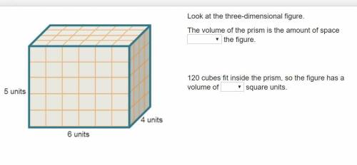 Look at the three-dimensional figure. The volume of the prism is the amount of space _________ the