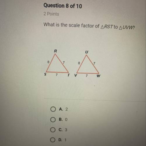 What is the scale factor of ARSTVO AUVW? A. 2. B. O C. 3 D. 1