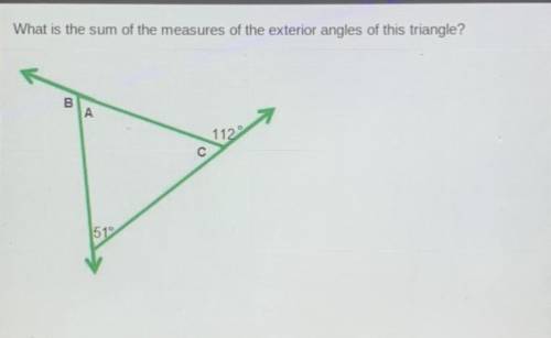 What is the sum of the measures of the exterior angles of this triangle?