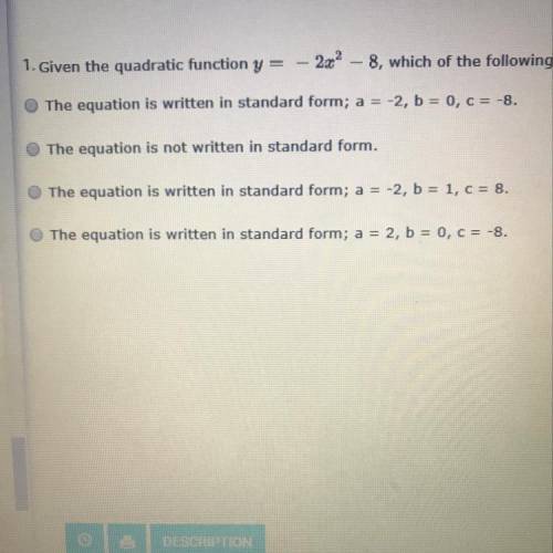 Marking brainliest  given the quadratic function y=-2x^2-8 which of the following statements is tru