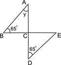 What is the measure of angle CED? There are two triangles labeled ABC and DCE with a common vertex