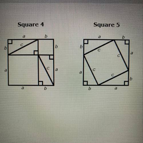 Write an expression for the area of square four by combining the areas of the four triangles in the
