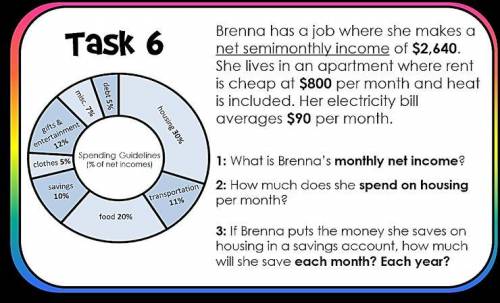 In Need of Help just need to answer the following 1: What is Brenna's monthly net income?  2: How m