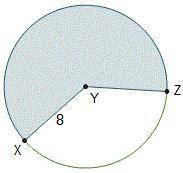 The measure of central angle XYZ is 1.25 radians. What is the area of the shaded sector? 10pi units