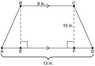 The figure shows the front side of a purse in the shape of a trapezoid. What is the area of this tr