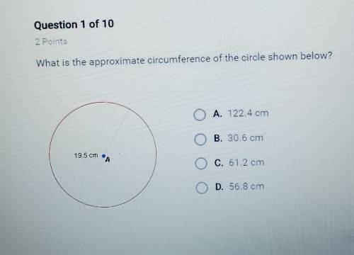 What is the approximate curcumfrance of the circle shown below?