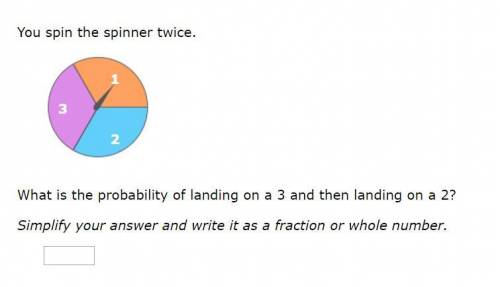 Please help!

You spin the spinner twice.
What is the probability of landing on a 3 and then landi