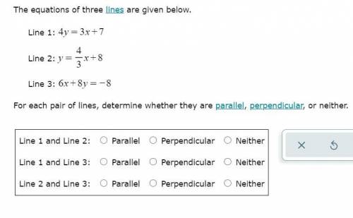 BRAINLIEST. Which lines are parallel, perpendicular or neither to one another?