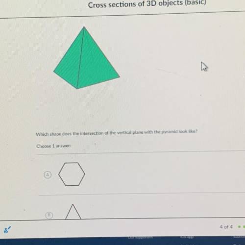 Which shape does the intersection of the vertical plane with the pyramid look like
