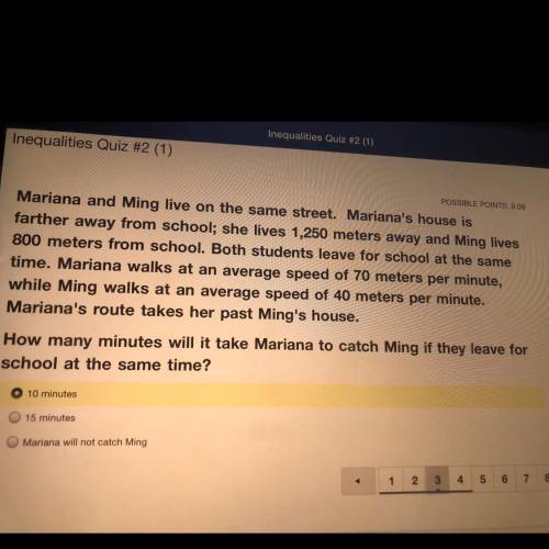 How many minutes will it take Mariana to catch Ming if they leave for school at the same time?