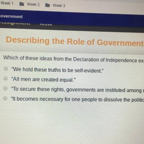 Which of these ideas from the Declaration of Indenendence explains the proper purpose of government