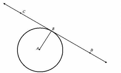 Line CD is tangent to circle A at point B. Segment AB is a radius of circle A. What is true about a