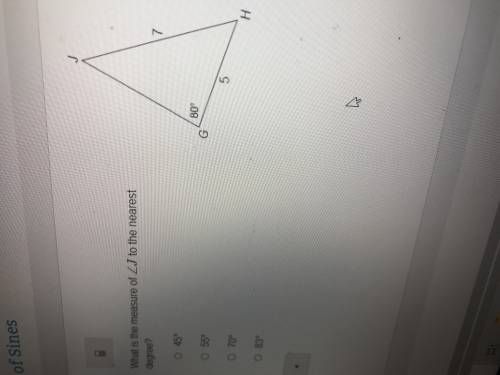 What is the measure of angle J to the nearest degree