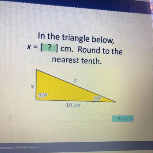 In the triangle below x=? Round to the nearest tenth.