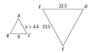 ∆ACB ∼ ∆FED. What is the value of x? Have a wonderful day Select one: a. 5 b. 4 c. 4.2 d. 4.5