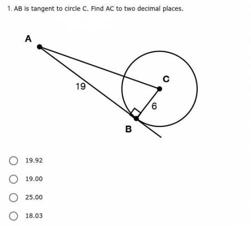 // * PLEASE ANSWER * // AB is tangent to circle C. Find AC to two decimal places.