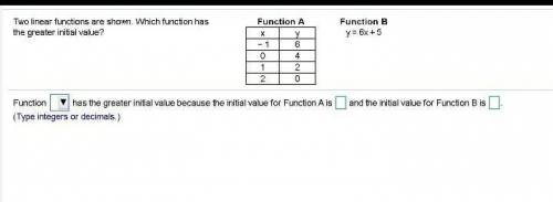 Function (A or B) has the greater initial value because the initial value for function A is _ and t