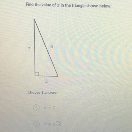 Find the value of x in the triangle shown below.
8
3