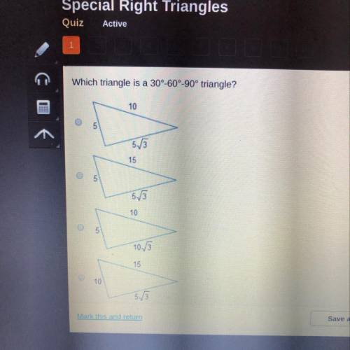 Which triangle is a 30°-60°-90° triangle?

10
5
5/3
15
5
53
10
5
10/3
15
10
5/3