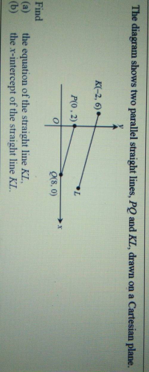 A)the equation of the straight line KLb)the x-intercept of the straight line KL