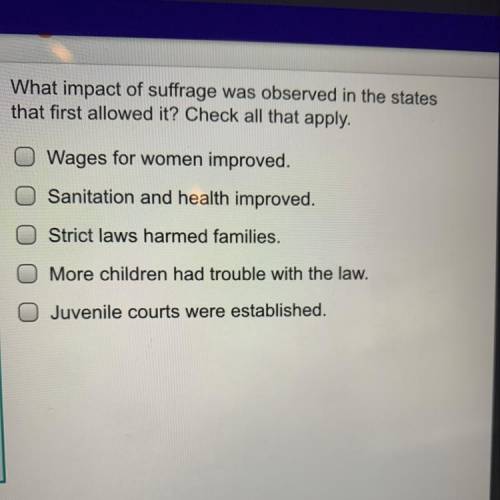 **ASAP**20 points for correct answer**

What impact of suffrage was observed in the states
that fi