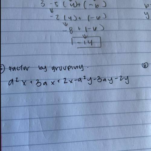 Factor by grouping. 
a^2x+3ax+2x-a^2y-3ay-2y