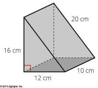 What is the surface area of this triangular prism? 640 square centimeters 672 square centimeters 96