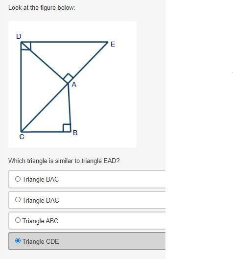 Look at the figure below: Triangle CDE has measure of angle CDE equal to 90 degrees. A is a point o